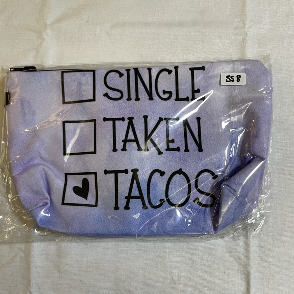 The Pouch Makeup Bag Womens Small Purple Tacos Graphic New Zippered Travel Pouch